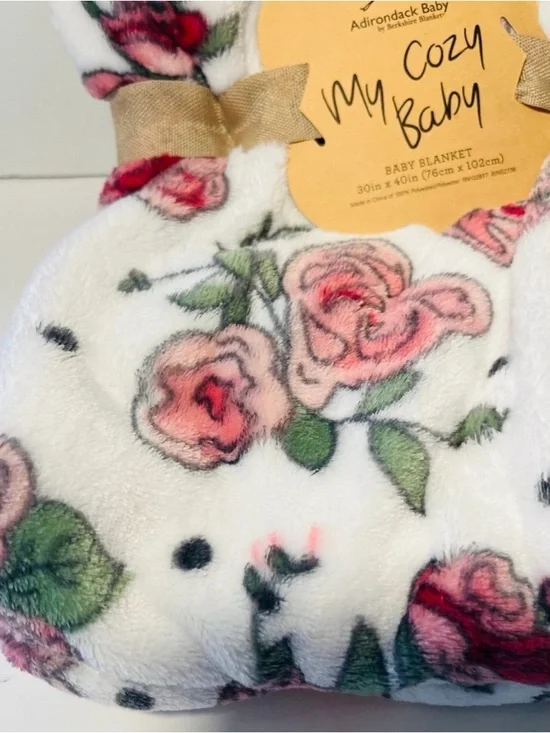 Adirondack Baby by Berkshire My Cozy Baby Roses & Shimmery Pink Blanket Lot of 2 - Picture 6 of 11